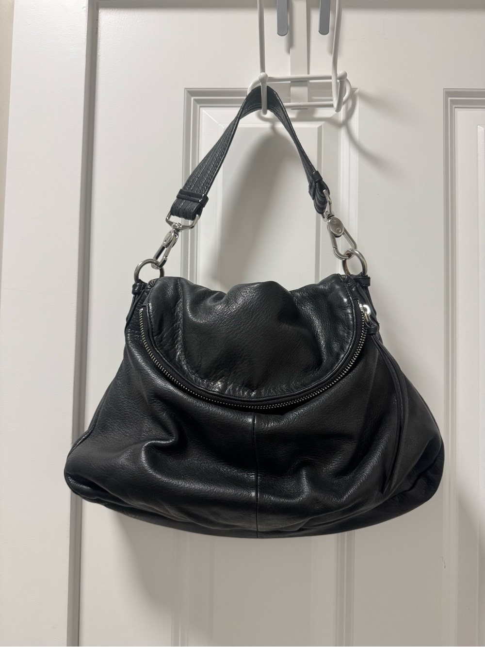 margot Black Leather Shoulder Hobo Bag